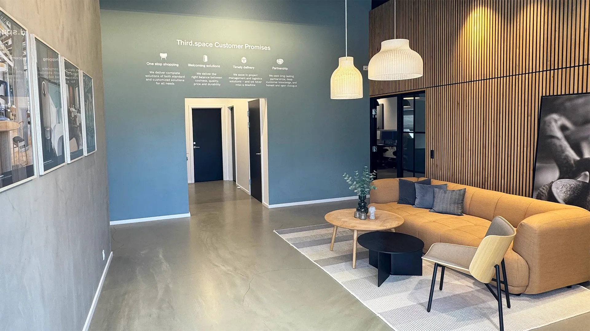 Third.space entrance area with customer promises at Esbjerg Office