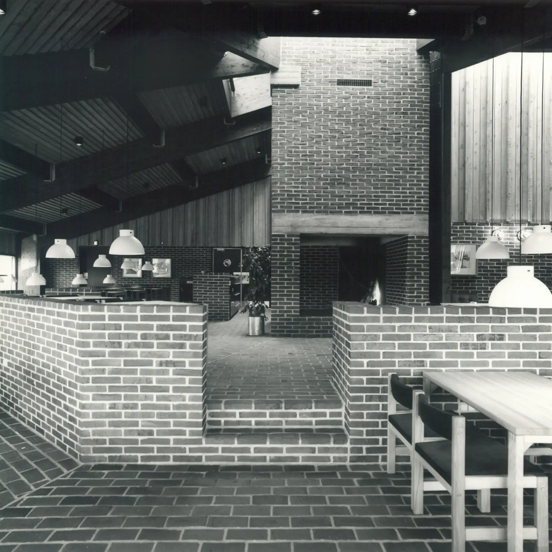 Old interior at HimmerLand Resort. Brick walls and flooring.