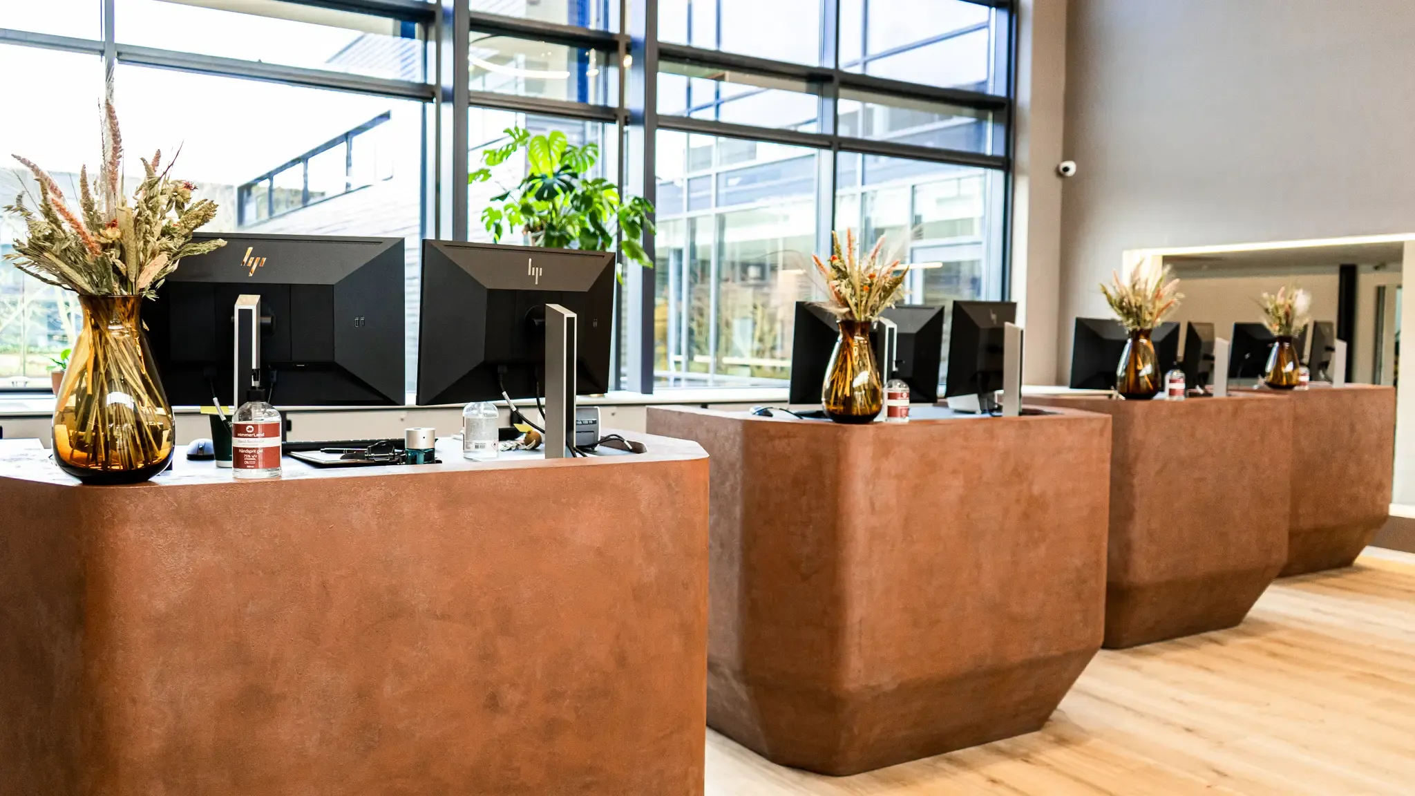 Custom made individual reception counters in unique design at HimmerLand Hotel and resort.