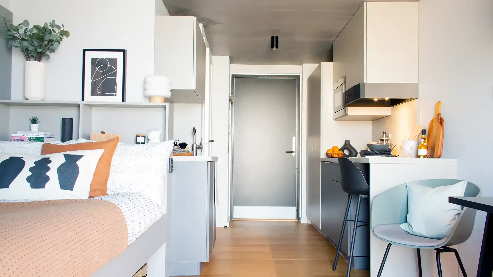 Student housing interior design with functional and custom made furniture