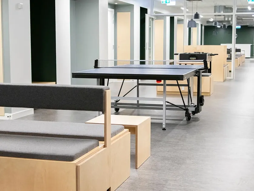 Plywood bench seating solution for common areas in student accommodation, designed for durability and flexibility.