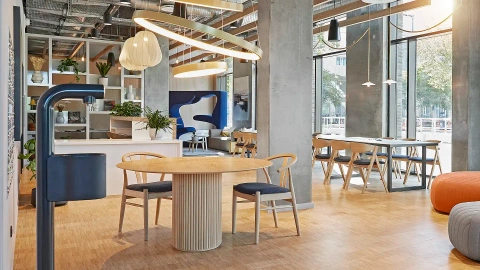 Scandinavian student housing interior design reception and common area