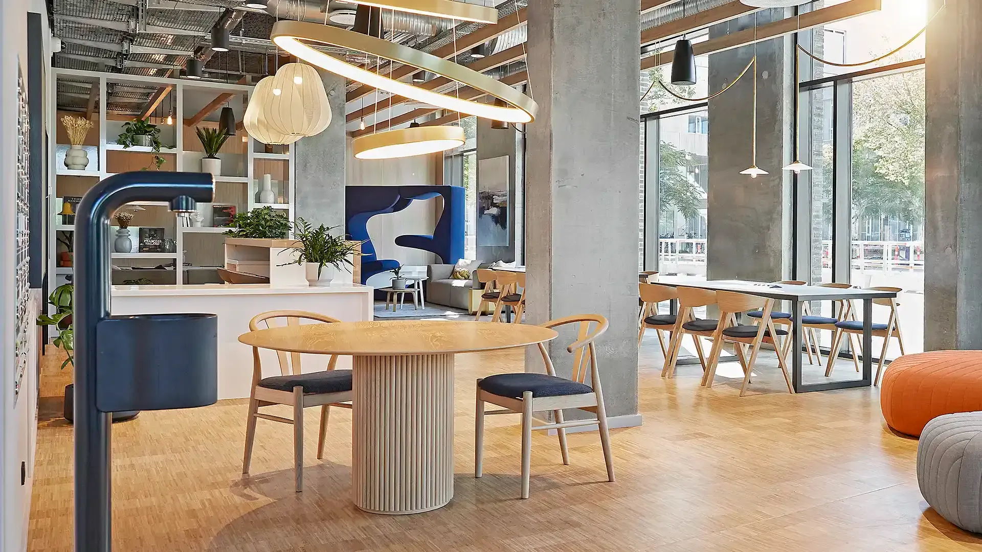 Scandinavian student housing interior design reception and common area