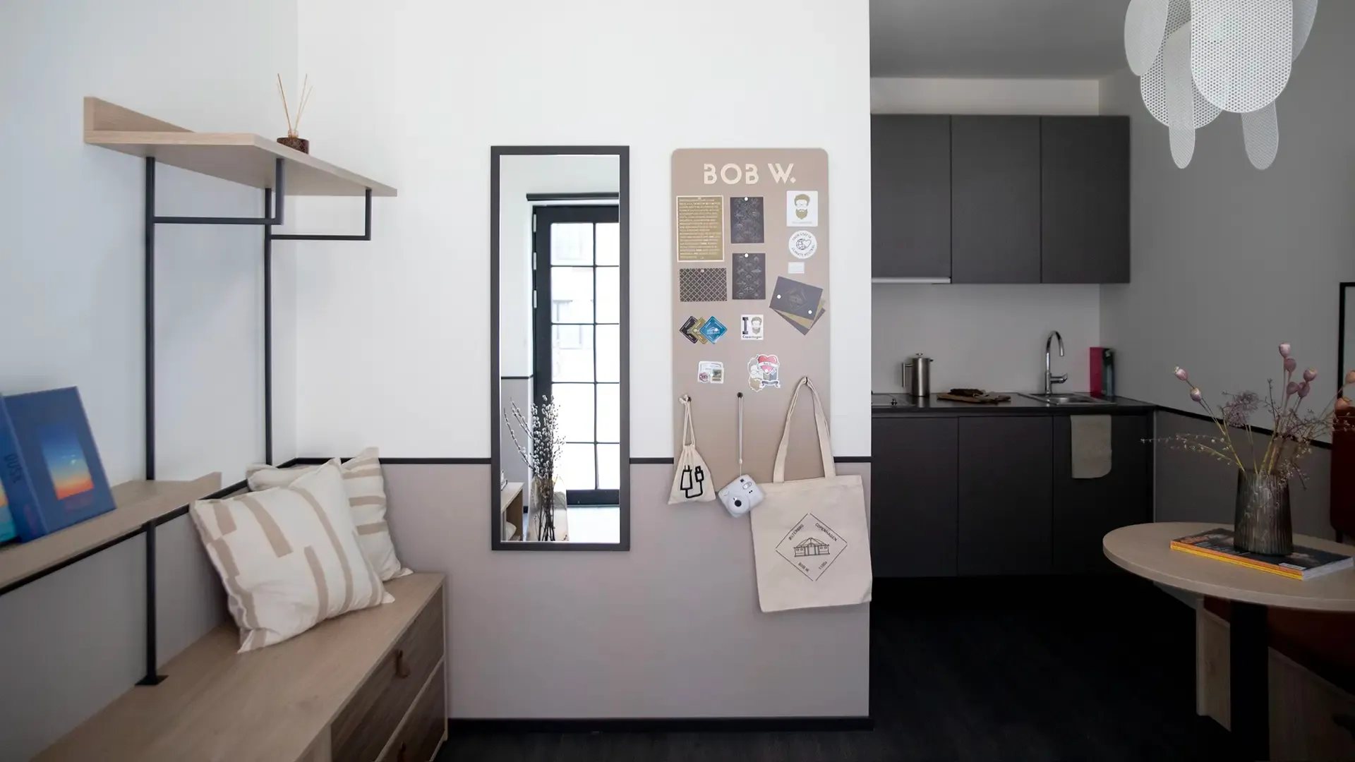 Modern short-term rental unit at Bob W Østerbro, designed for high turnover hospitality with stylish, efficient interiors.