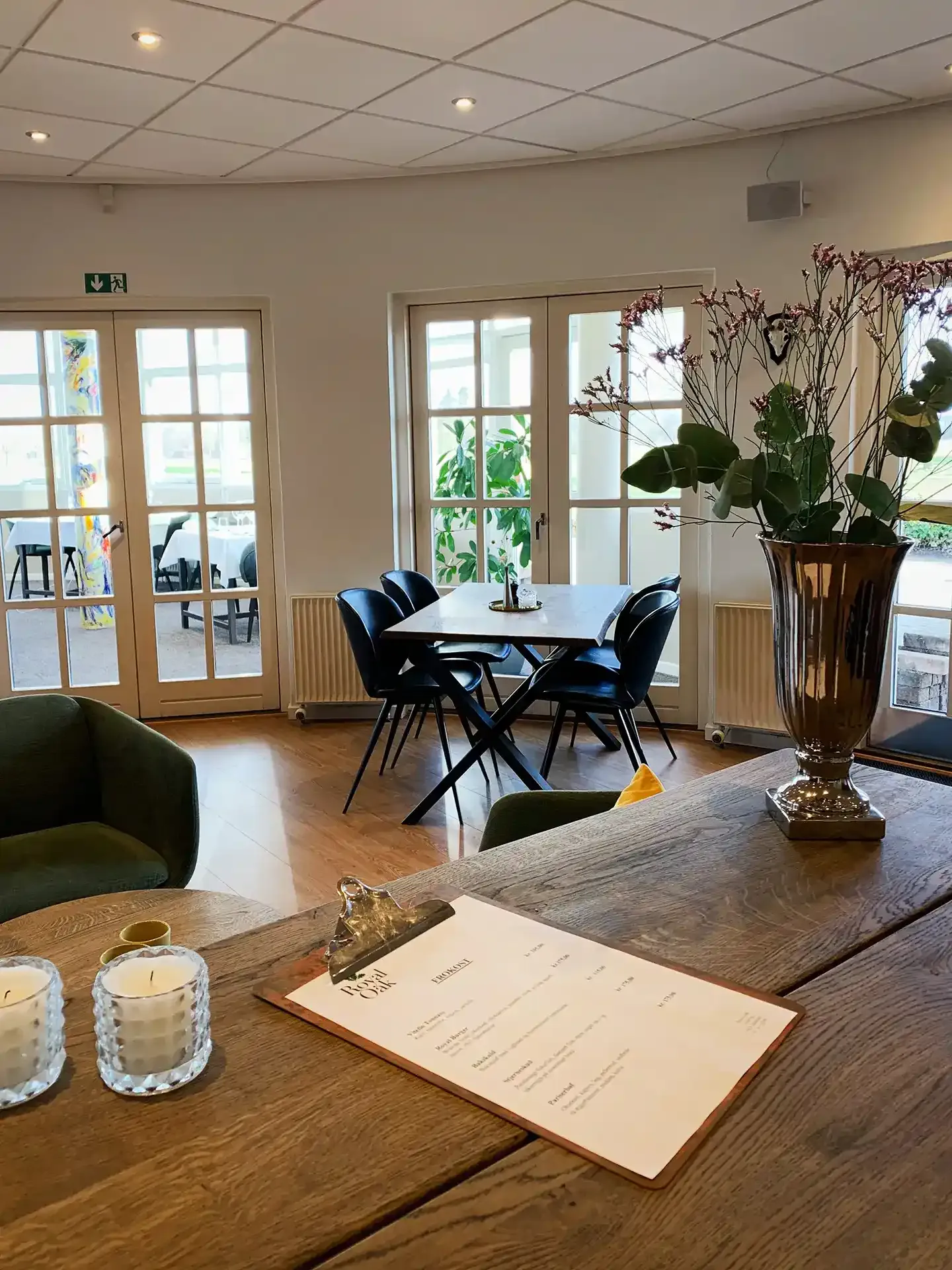 Rustic restaurant dining table with clipboard-style menu