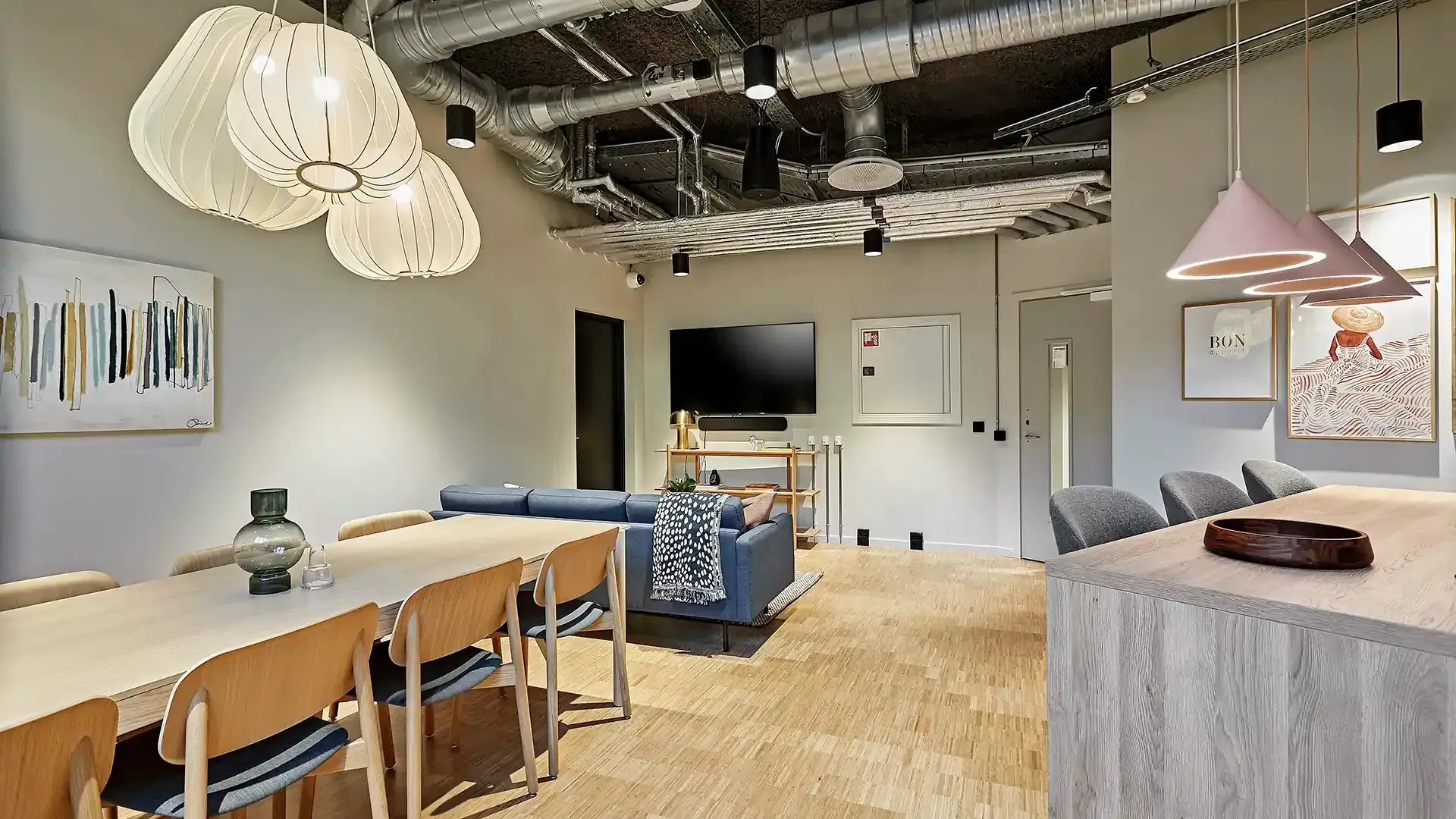 Student living co-living space shared kitchen nordic design interior